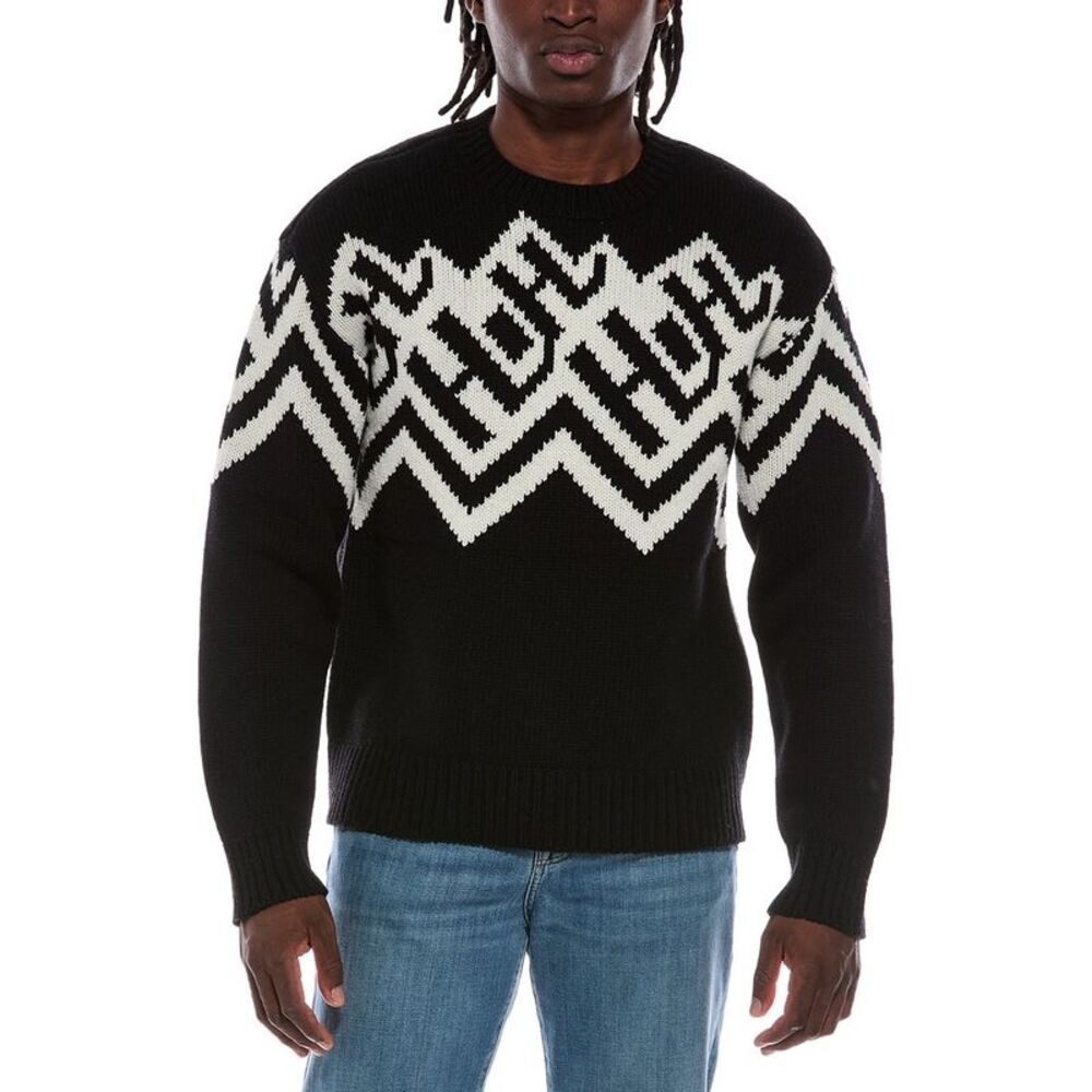 Helmut Lang Mens  Fair Isle Wool-Blend Crewneck Sweater, Black